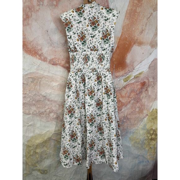 Anthropologie The Tommie Cap-Sleeve Smocked Front-Zip Midi Shirt Dress $170